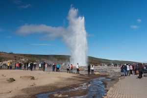 Geysermal zone of Geysir. Geiser Strokkur.