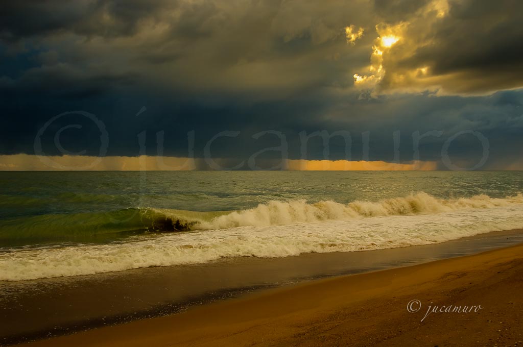 Storm at sunset. Odiel Marshes Nature Reserve. Huelva. Spain.